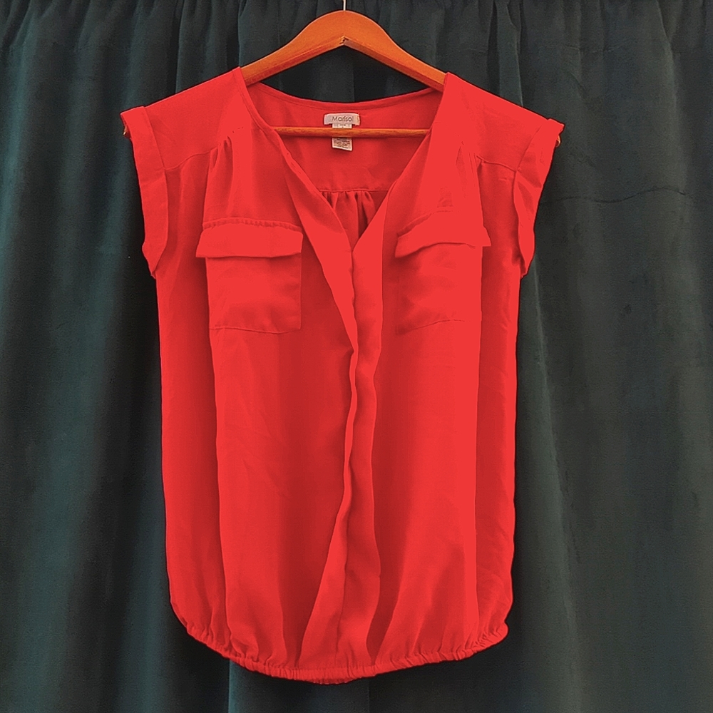 Marisol pocketed sheer blouse Size Medium Orange/ dark peach